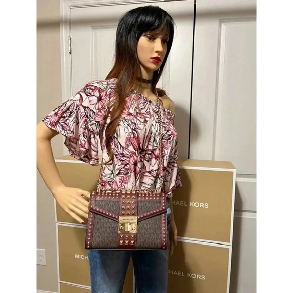 Michael Kors Rose Medium Flap Shoulder Messenger Bag -Merlot - Picture 10 of 14